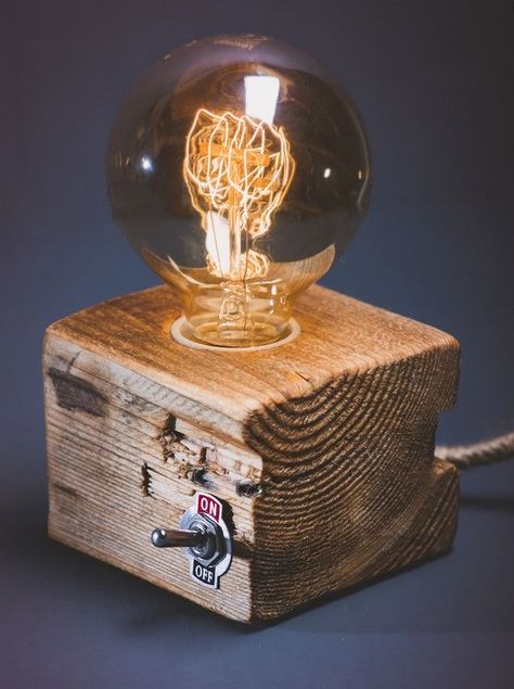 Industrial Switch, Design Portfolio Layout, Wooden Lamps Design, Wood Cube, Diy Lampe, Lamp Industrial, Edison Lamp, Edison Lighting, Pipe Lamp