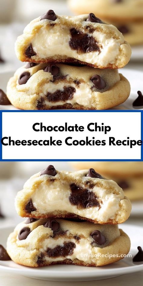 Discover the ultimate sweet treat with these Chocolate Chip Cheesecake Cookies. Their irresistible flavor and simple preparation make them an excellent choice for gatherings or just a cozy night in with the family. Chocolate Chip Cheesecake Cookies Recipe, Cheesecake Cookies Recipes, Cheesecake Cookie, Rich Cheesecake, Chocolate Chip Cheesecake, Cheesecake Cookies, Chewy Chocolate Chip, Chewy Chocolate Chip Cookies, Dessert Lover