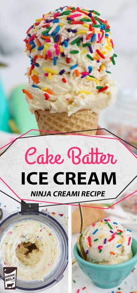 Cake Batter Ninja Creami Recipe, Ninja Creami Birthday Cake Ice Cream, Ninja Creami Cake Batter Ice Cream, Cake Batter Ninja Creami, Icecreamcake Homemade, Ninja Ice Cream Recipes, Ice Cream Ninja Creami, Kitchen Aid Ice Cream Recipes, Ninja Creami Recipe