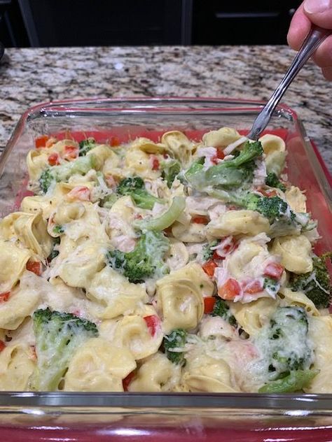 Creamy tortellini casserole | Creamy tortellini casserole Butter the garlic bread, toss the salad and enjoy this tasty tortellini-broccoli bake. #dinner #veggies #pasta #easyrecipe | By Scott & Karen | Facebook Creamy Tortellini Broccoli Bake, Tortellini Broccoli, Dinner Veggies, Baked Tortellini Casserole, Tortellini Casserole, Bake Dinner, Veggies Pasta, Creamy Tortellini, Tortellini Bake