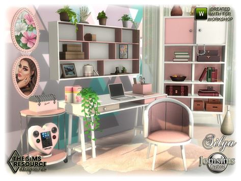 jomsims' Silga office Sims 4 Office, Office Wall Shelves, Sims 4 Pack, Round Furniture, Sims 4 Bedroom, Cc Mods, Sims 4 House Plans, Sims 4 Game Mods, Sims 4 House Design