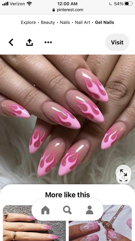 Flame Nails, Flame Nail Art, Pink French Nails, Almond Nails Designs, Almond Acrylic Nails, Pink Acrylic Nails, Square Acrylic Nails, Almond Nails, French Nails