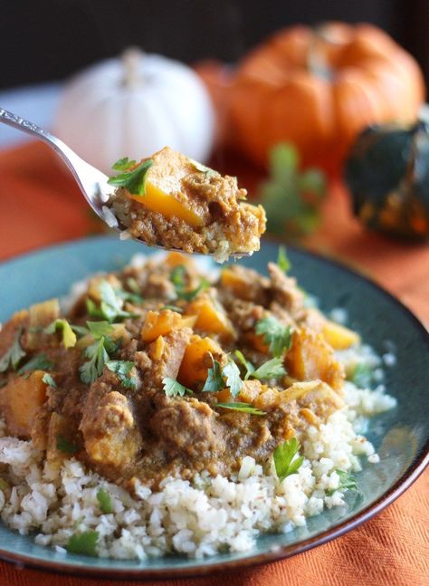 Crockpot Beef Pumpkin Curry (AIP) - a warm, comforting beef, pumpkin, butternut squash meal that you can set and forget in the slow cooker! So easy! | fedandfulfilled.com Aip Crockpot, Antinflammatory Recipes, Aip Pumpkin, Paleo Stew, Beef Crockpot, Paleo Soups, Pumpkin Curry, Paleo Crockpot, Aip Diet