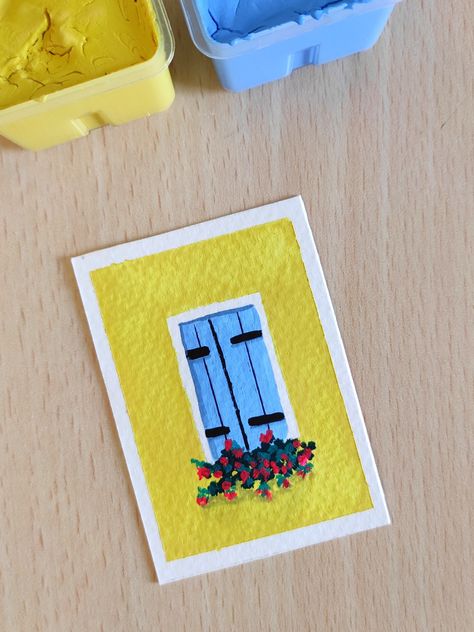 Painting Mini Canvas Watercolor Paintings Easy, Easy And Beautiful Painting Ideas, Tiny Gouache Paintings, Acrylic Paint Easy Ideas, Minimalist Gouache Painting, Easy Miniature Painting Ideas, Easy Gauche Painting Ideas, Miniature Watercolor Paintings Easy, Easy Colour Pencil Art