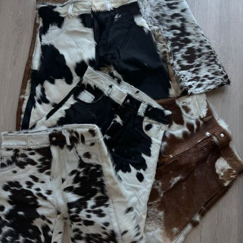 been having a mild obsession with cow print everything recently. Cowprint Aesthetic, Cow Print Jeans, Cow Print Aesthetic, Print Aesthetic, Print Jeans, Printed Jeans, Cow Print, Fabric Patterns, Animal Print