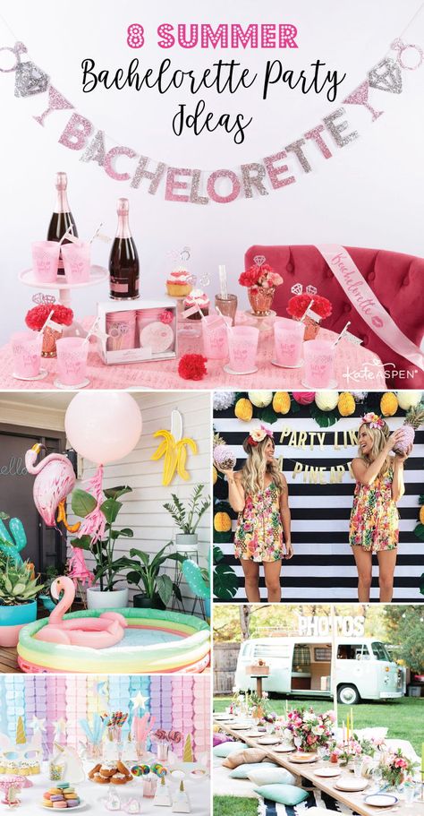 We’re sharing 8 summer bachelorette party ideas that will help the bride-to-be have the best time celebrating her upcoming wedding. | 8 Summer Bachelorette Party Ideas | Kate Aspen | #bachelorette #summer Summer Bachelorette Themes, Stagette Themes, Summer Bachelorette Party Ideas, Aspen Bachelorette, Batchlorette Party, Summer Bachelorette, Summer Bachelorette Party, Bachelorette Party Tees, Bach Bash