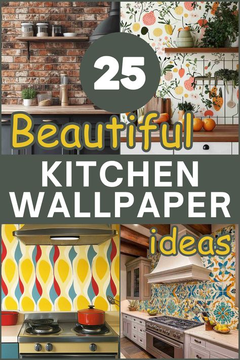 Get inspired with these 25 kitchen wallpaper ideas that bring style, color, and personality into your kitchen. From floral prints to bold geometric patterns, find the perfect wallpaper to give your kitchen a fresh new look! #KitchenWallpaper #HomeDecor #InteriorDesign #WallpaperIdeas #KitchenMakeover Kitchen Wall Wallpaper Texture, Kitchen Wallpaper Modern, Wallpaper Over Tile Backsplash, Peel And Stick Wallpaper For Kitchen, Peel And Stick Wallpaper Accent Walls Kitchen, Wallpaper As Backsplash, Wallpaper Backsplash Kitchen Ideas, Wallpaper Pantry Interior, Wallpaper Kitchen Accent Wall