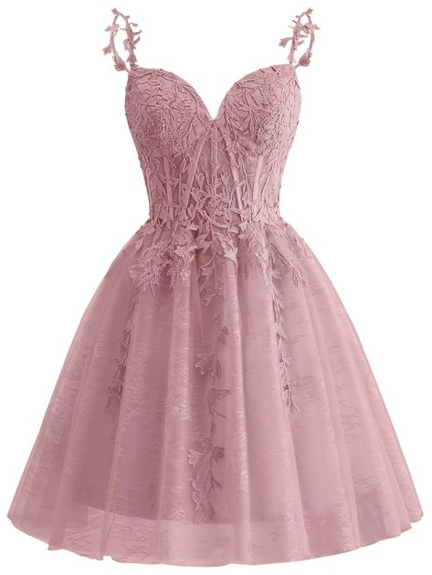 Enchanted Garden Hoco Dresses, A Line Hoco Dresses, Enchanted Forest Hoco Dress, Lace Hoco Dresses, Lace And Beads Dress, Fall Homecoming Dresses, Birthday Dress Short, Pink Sweet 16 Dress, Unique Hoco Dresses