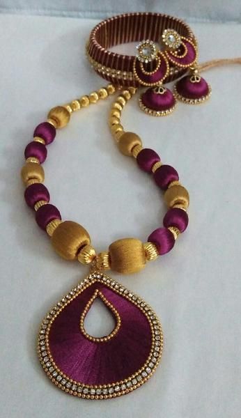 Silk Thread Earrings Designs, Silk Thread Necklace, Silk Thread Bangles Design, Silk Bangles, Silk Thread Earrings, Thread Bangles Design, Beaded Necklace Patterns, Thread Necklace, Silk Jewelry