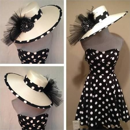 Hannah is wearing black and white polka dots to Derby Day.  Looking for hat ideas today and found this.  :) Kentucky Derby Dresses For Women, Tea Costume, Kentucky Derby Dresses, Cuban Dress, Cuban Outfit, Horse Race Outfit, Derby Dresses, Derby Hats Diy, Kentucky Derby Attire