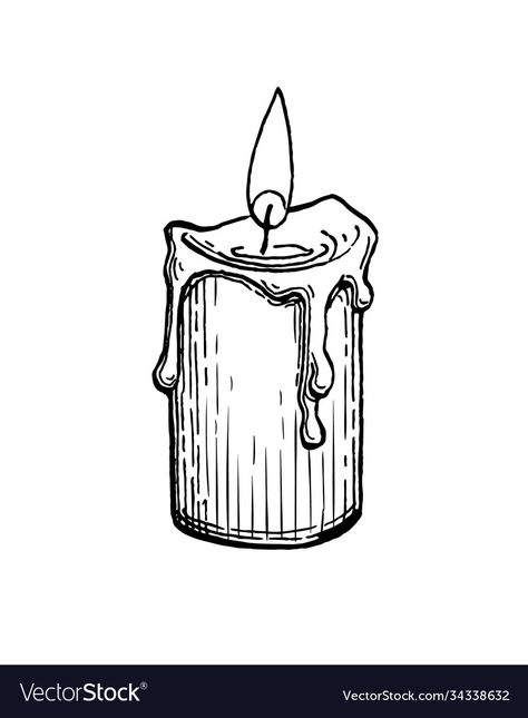 Candle Tattoo Sketch, Candle Vector, Candle Drawing, Flash Sheets, Candle Tattoo, Candle Burning, Hand Drawn Vector Illustrations, Hand Drawn Vector, Ink Sketch