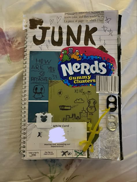 Trash Book Ideas, Messy Scrapbook Ideas, Messy Scrapbook Aesthetic, Trash Scrapbook, Trash Art Ideas, Trash Sketchbook, Trash Journal Ideas, Messy Journal Ideas, Messy Scrapbook