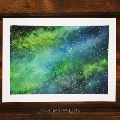 Green Watercolor Tattoo, Watercolor Tattoo Background, Universe Watercolor, Painting Universe, Galaxy Painting Acrylic, Galaxy Watercolor, Tattoo Background, Green Galaxy, Watercolor Beginner