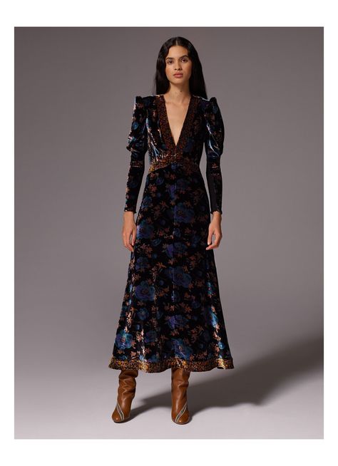 Floral Velvet Dress, Fall Floral Dress, Mode Kimono, Velvet Fashion, Rebecca Taylor, Boho Stil, Fall 2018, Dress Lace, Velvet Dress