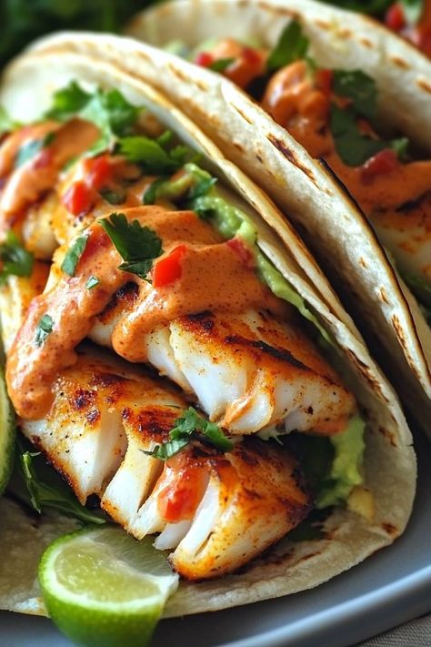 These Zesty Fish Tacos with Spicy Sriracha Lime Sauce are packed with flavor and easy to whip up for a delightful dinner! 🌮🔥 

Here’s everything you need to make these mouthwatering tacos:

For the Fish:
- Olive oil
- Lime juice
- Chili powder
- Ground cumin
- Garlic powder
- Salt
- Cod fillets (or tilapia/halibut)
- Butter

For the Spicy Sriracha Lime Sauce:
- Sriracha sauce
- Mayonnaise
- Lime juice
- Honey (optional)

For Serving:
- Corn tortillas
- Cabbage (shredded)
- Avocado (sliced)
- Fresh cilantro
- Lime wedges

Directions:

1. Marinate the fish: In a bowl, mix olive oil, lime juice, chili powder, ground cumin, garlic powder, and salt. Add fish fillets and marinate for at least 20 minutes.🌶️🥑

#FishTacos #TacoTuesday #SpicyDelight #EasyRecipes #DinnerInspiration Trout Tacos, Cod Tacos, Fish In A Bowl, Tacos Recipes, Cod Fillets, Viral Food, Fish Fillets, Lime Sauce, Avocado Slices