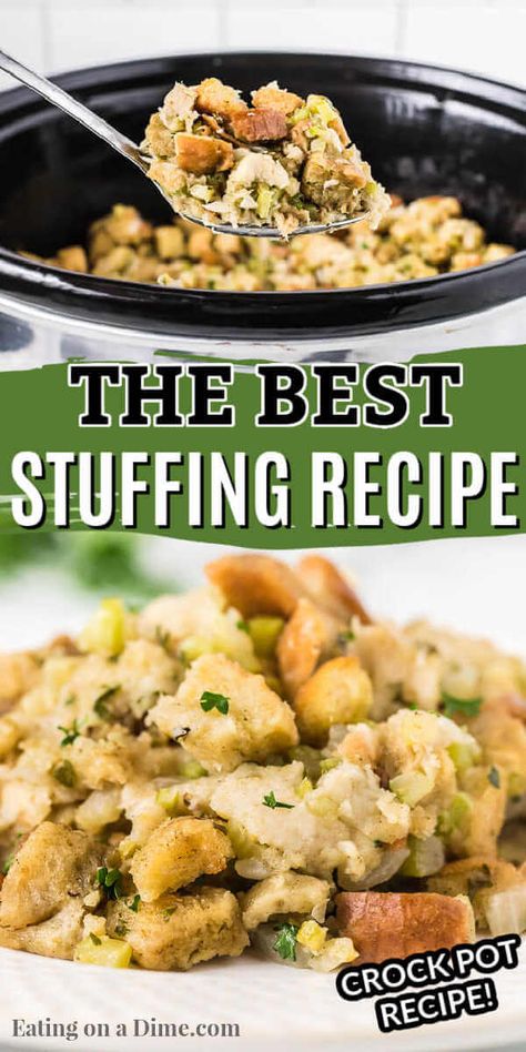 Slow Cooker Dressing Stuffing, Homemade Stuffing In Crockpot, Turkey Stuffing Crockpot Slow Cooker, Dressing In A Crockpot, Best Crockpot Stuffing Thanksgiving, Homemade Crockpot Stuffing, Best Crockpot Stuffing, Easy Crock Pot Stuffing, Crockpot Thanksgiving Stuffing