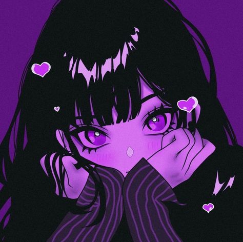 Purple Goth Pfp, Purple Girl Pfp, Kawaii Purple Aesthetic, Purple Pfp Aesthetic, Purple Hair Pfp, Violet Character, Purple Aesthetic Pfp, Violet Icon, Purple Pfp