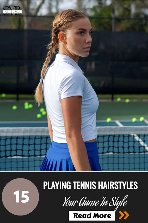 Swept-back braid for a secure tennis game hairstyle Tennis Hairstyles Long Hair, Tennis Hairstyles, Tennis Hair, 15 Hairstyles, Retro Headband, Back Braid, Top Braid, Wavy Ponytail, Tennis Game