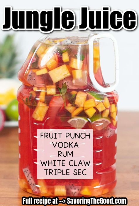 Pouch Alcohol Drinks, Jungle Juice Birthday Party, Drinks For Bachelorette Party Alcohol, Jungle Punch Alcohol, Trashcan Punch Jungle Juice, Easy Jungle Juice Recipe Cheap, Gallon Jug Mixed Drinks, Summer Jungle Juice Recipes, Cheap Jungle Juice Recipe