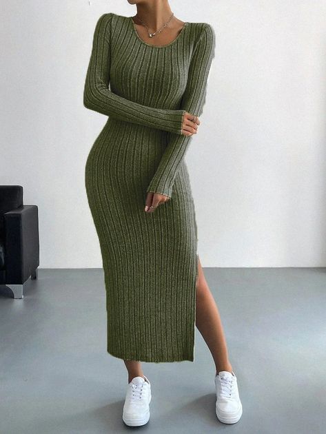 Green sweater dress outfit