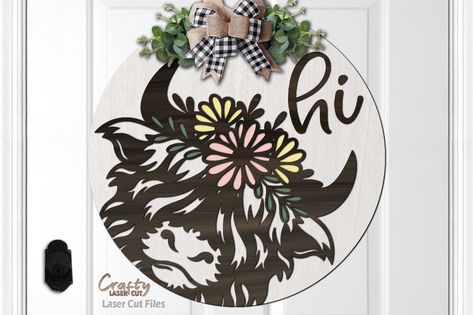 Highland Cow Door Sign, Highland Cow Door Hanger, Cow Welcome Sign, Cow Door Hanger, Welcome Sign Svg, Door Hanger Svg, Abstract Ideas, Door Hangers Diy, Front Door Sign