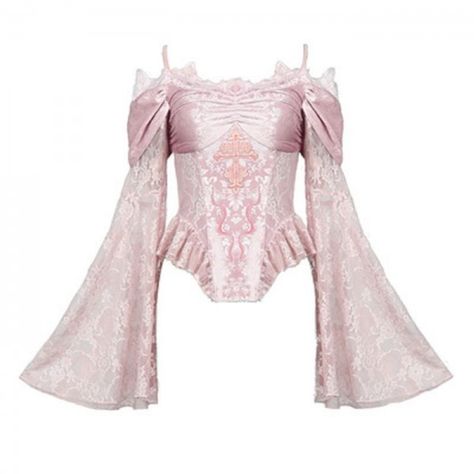 Goth Tuxedo, Pink Velvet Top, Pink Lace Tops, Romantic Blouses, Trumpet Sleeve, Tuxedo Shirts, Mode Inspo, Pink Velvet, Shirts Blouses