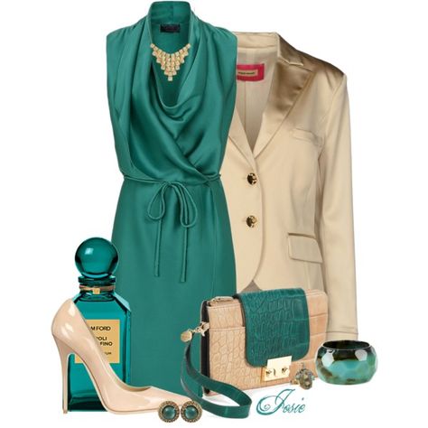 "teal & beige" by josiriou on Polyvore Teal And Gold Outfit, Beige And Turquoise Outfit, Teal Business Outfit, Teal And Brown Outfit, Yellow And Beige Outfit, Leopard Print Skirt Outfit, Teal Outfit, Printed Skirt Outfit, Teal Outfits