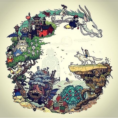 A really nice Studio Ghibli collage. Right here. :) #studioghibli #ghibli #anime #japan #manga #otaku #アニメ#animation #cartoon #cartoons #spiritedaway #princessmononoke #disney #geekart #fandom Studio Ghibli, Cartoon Characters, Anime, Instagram