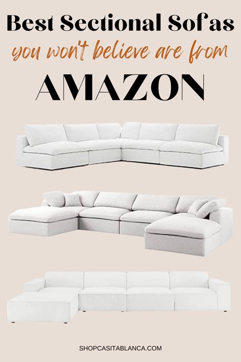 Best sectional couch and sofa ideas that are amazon home finds. These modern white living room seating and living room furniture idea for a neutral modern luxury living room. Amazon Sectional Sofa, Best Sectionals On Amazon, Best White Sectional Sofa, Amazon Cloud Couch, Cloud Couch Costco, Costco Sectional Sofa Comfy Couches, Sofa Ideas Living Room, Best Sectional Couches, Comfy White Sectional Sofa