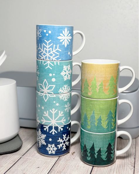 Stackable Mugs, Mug Sets, Cricut Mug Press, Cricket Projects, Mug Press, Cricut Explore Air 2, Infusible Ink, Winter Themed, Cricut Explore Air