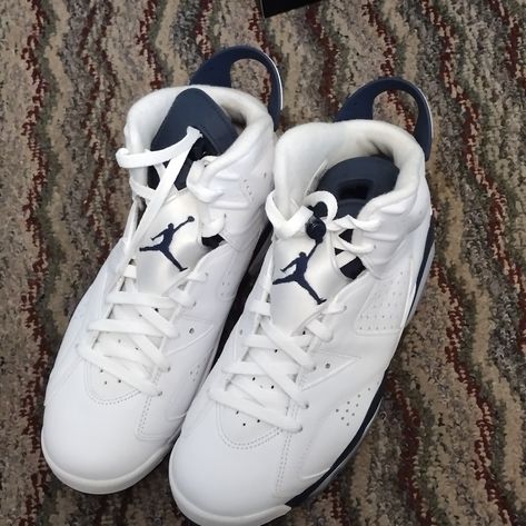 Jordan Retro 6 'S Size 9.5 White & Midnight Blue. Never Been Worn Don't Have The Box. Jordan Retro 6, Retro 6, Blue Jordans, Jordan 6, Jordan 5, Jordans For Men, Jordan Retro, Jordan Shoes, Midnight Blue