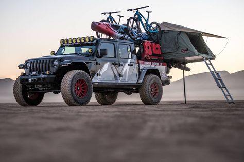 Temporary Awning, Jeep Gladiator Camping, Overland Gladiator, Jeep Travel, Honda Supermoto, Jeep Overland, Decked Truck Bed, Mobil Off Road, Overland Gear