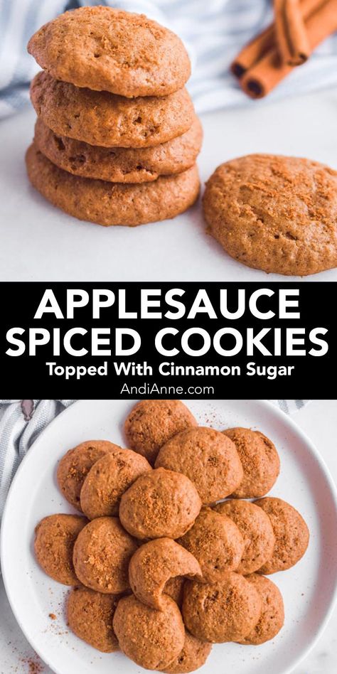 Applesauce Cookies Healthy, Applesauce Cookies Recipes, Recipe Using Applesauce, Easy Applesauce, Oatmeal Applesauce Cookies, Baking With Applesauce, Applesauce Cookies, Spice Cookie Recipes, Cinnamon Applesauce