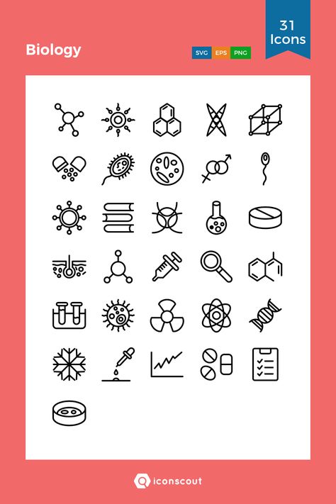 Biology Icon Pack - 31 Line Icons General Biology Design, Science Icon Aesthetic, Biology Symbols, Biology Symbols Art, Ncert Biology Class 12 Book Highlights, Doodle Science, Biology Icon, Icon Doodles, Science Stickers Biology