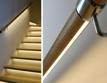 stair led handrail led lighting wood handrail – Demax Arch Lights Under Stairs, Modern Staircase Lighting, Stairway Lighting Ideas, Stairs Handle, How To Make Stairs, Handrail Lighting, Staircase Lighting Ideas, Narrow Staircase, Stair Banister