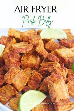 These crispy air fryer pork belly bites are the ultimate appetizer. Top these tasty chicharrones with a little freshly squeezed lime juice for a real treat! #airfryerrecipes #airfryer #easyrecipes #porkrecipes #chicharrones #torresmo Chicharones Recipe, Tacos Pork, Air Fryer Pork Belly, Chicharrones Recipe, Pork Belly Bites, Pork Belly Recipes Crispy, Belly Pork, Fried Pork Belly, Air Fryer Pork