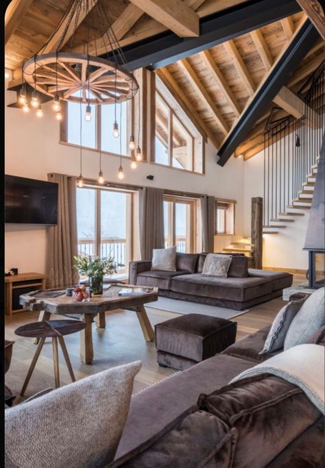 Chalet Living Room, Mountain Living Room, Wooden Living Room, Chalet Interior, Chalet Design, Living Room Lounge, Modern Cabin, Rustic Living Room, Living Room Decor Apartment