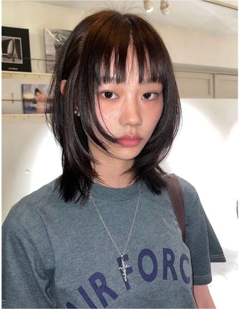 Japanese Shoulder Length Hair, 2016 Japanese Haircut, Hime Cut Straight Hair, Short Hair Styles Japanese, Alt Haircuts Straight Hair, Asian Bangs Hairstyles, Japanese Wolfcut, Hime Bangs Short Hair, Baby Bangs Straight Hair