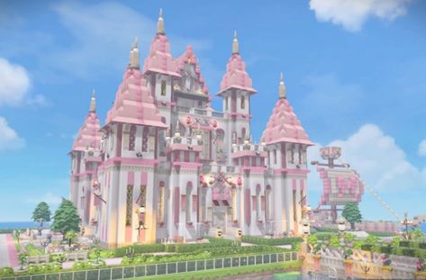 Pink Castle Minecraft, Cutecore Minecraft, Minecraft Pink Castle, Minecraft Mega Base, Minecraft Medieval Castle, Minecraft Town, Minecraft Kingdom, Pink Island, Minecraft House Plans