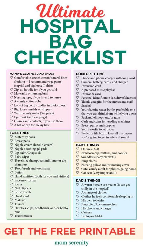 Hospital Bag Checklist with everything you need for mom, dad, and baby! #mom #newmom #hospitalbag #childbirth #hospital #printable #maternity #birth #parenting Hospital Checklist, Mom Checklist, Pregnancy Hospital Bag, Baby Hospital Bag, Bag Checklist, Hospital Bag Checklist, Baby Checklist, Baby Life Hacks, Baby Planning