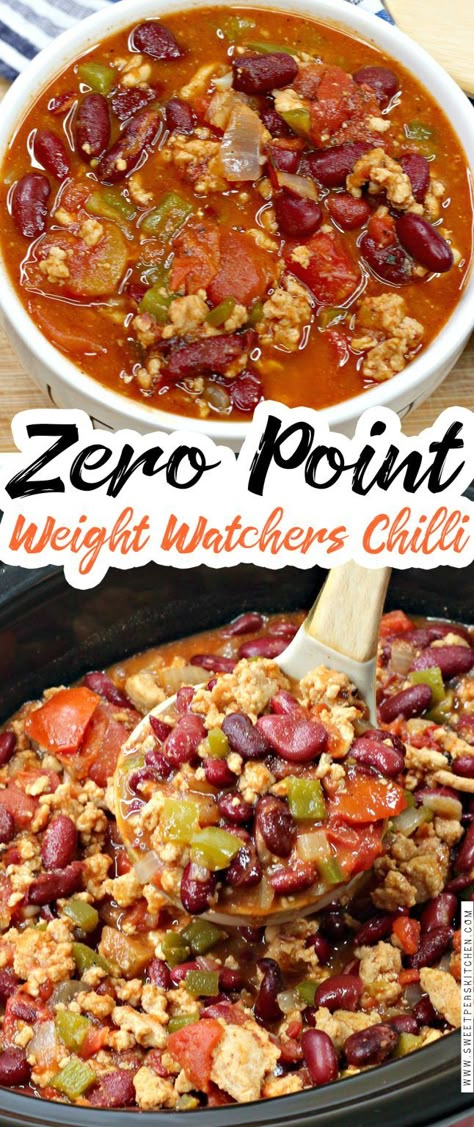 Zero Point Chili Weight Watchers, Weight Watchers Chili Crockpot, Ww Chili Recipe Weight Watchers, Ww Low Point Meals, Weight Watcher Crockpot, Ww Soup Recipes, Zero Point Chili, Weight Watcher Dinner, Ww Chili