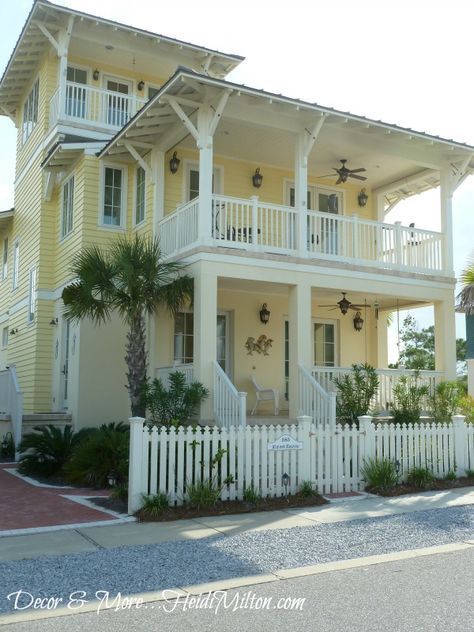 Decor & More: Summer Travel (Carillion Beach and Pinnacle Port) Courtyard Homes, Savannah House, Keys House, Beach House Plan, Island Homes, Yellow Cottage, Beach House Exterior, Row Houses, Lookout Tower