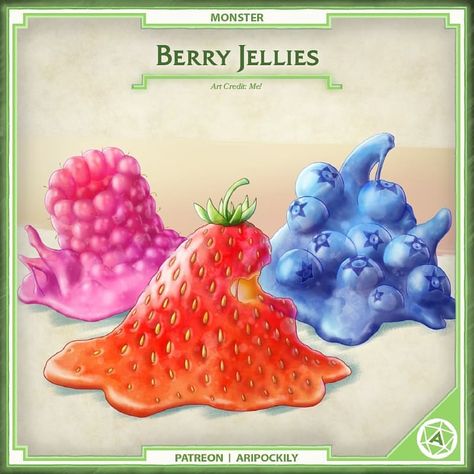 🍓 New monster - Berry Jellies! 🍓 🍒 These are some of the oldest monsters that I've created - initially for an old cooking-themed… | Instagram Candyland Games, Candy Kingdom, Making Jam, Monster Food, Props Concept, Food Fantasy, How To Make Jam, Food Concept, Dungeons And Dragons Homebrew