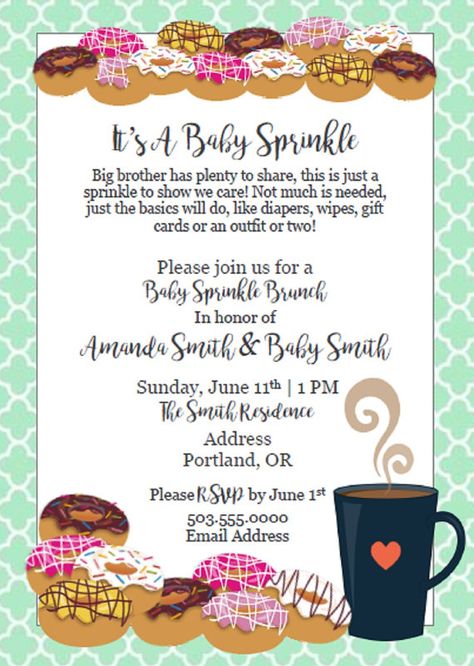 Donut Baby Sprinkle Invite Printable File by papersAndplenty Donut Baby Sprinkle, Donuts And Diapers Baby Shower Theme, Baby Sprinkle Invitations Wording, Donut Sprinkle Shower Baby, Donut Sprinkle Invitation, Sprinkle Baby Shower Invitations, Baby Shower Brunch Food, Baby Boy Sprinkle, Baby Girl Sprinkle