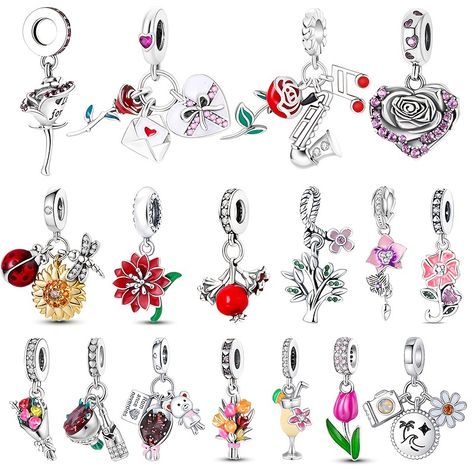 1pc Rose Flower Love Heart Etc Shape Charm Pendant Inlaid Shiny Zircon For DIY Necklaces Bracelets Pendants Decoration Pandora Original, Shoes Charms, Beaded Angels, Diy Jewelry Gifts, Girls Heart, Bracelet Pandora, Pandora Bracelet Charms, Bracelet Diy, Women Diy