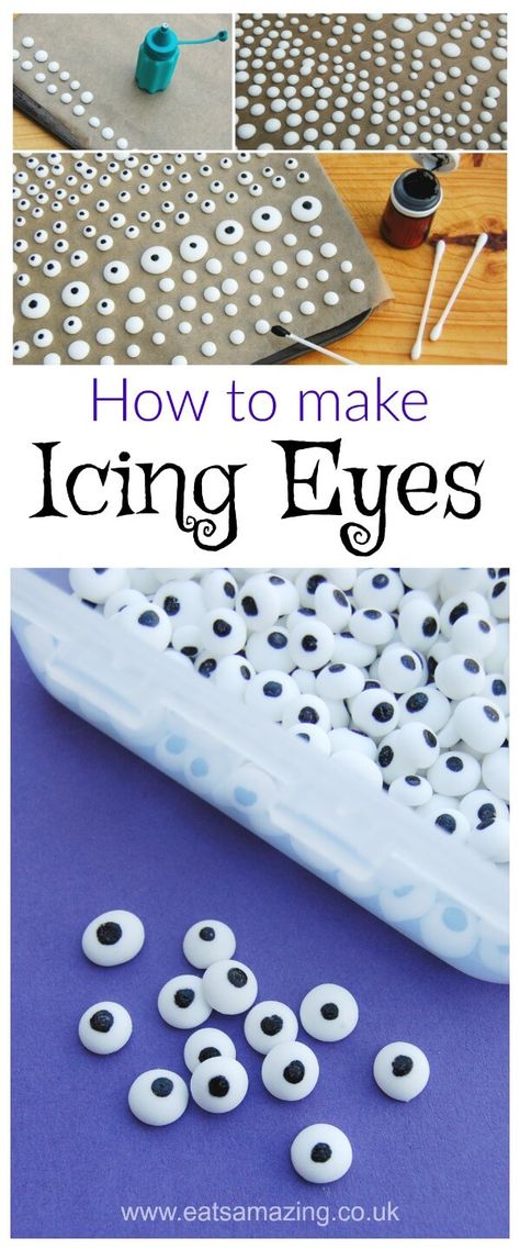 How to make Icing Eyes for cake decorating cookies and fun food for kids - tutorial from Eats Amazing UK #funfood #cakedecorating #foodart #icingcookies #googlyeyes Halloween Cookie Decorating For Kids, Cupcakes Decoration For Kids, Fun Food For Kids, Cake Decorating For Kids, Tårta Design, Cake Decorating Party, Edible Eyes, Food For Kids, Diy Edible