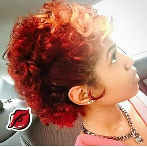 Love the color blend Black Women Mohawk Hairstyles, Women Mohawk Hairstyles, Women Mohawk, Mohawk Hairstyles For Black Women, Voice Of Hair, Curly Mohawk, Hair Black Women, Find Hairstyles, Mohawks