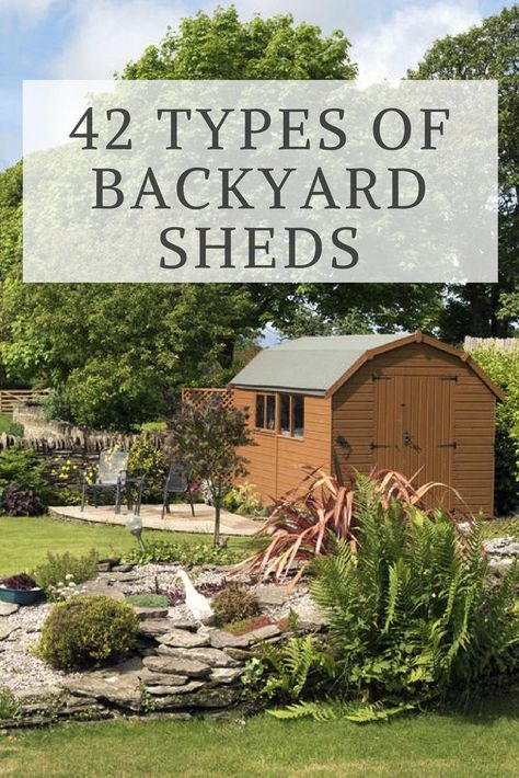 Discover the 42 different types of backyard sheds based on material, style, roof, foundation, purpose and features. This is your ultimate guide to backyard sheds and garden sheds. #shed #gardening #homestructure #backyardideas Shed Conversion Ideas, Garden Renovation Ideas, Shed Landscaping, Shed Plans 12x16, Backyard Structures, Yard Sheds, Simple Shed, Shed Base, Storage Shed Plans