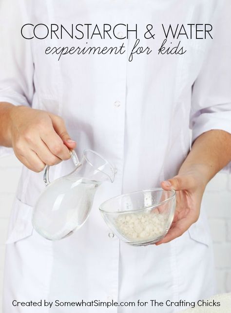 Cornstarch And Water Experiment, Water Experiments For Kids, Cornstarch And Water, Water Science Experiments, Water Experiments, Experiment For Kids, Kids Party Crafts, Kid Experiments, Easy Science Experiments