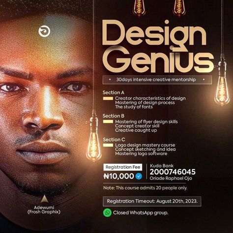 Design Genius is the only course where you can become a guru in graphic designing. Graphic Design Fliers, Graphic Design For Fashion, Graphic Designer Poster Advertising, Graphic Design Course Poster, Graphic Design Training Flyer, Graphic Design Advert, Graphic Design Posters Ideas Creativity, Church Graphic Design Event Flyers, Graphics Designer Flyer